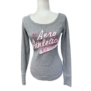 Y2K Vtg Aeropostale Womens Top Sz M Thermal Waffle Knit Long Sleeve Shirt Fitted